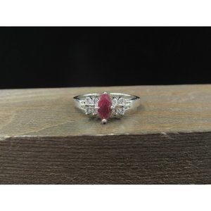 Size 8.25 Sterling Silver Cubic Zirconia Around A Marquise Ruby Band Ring